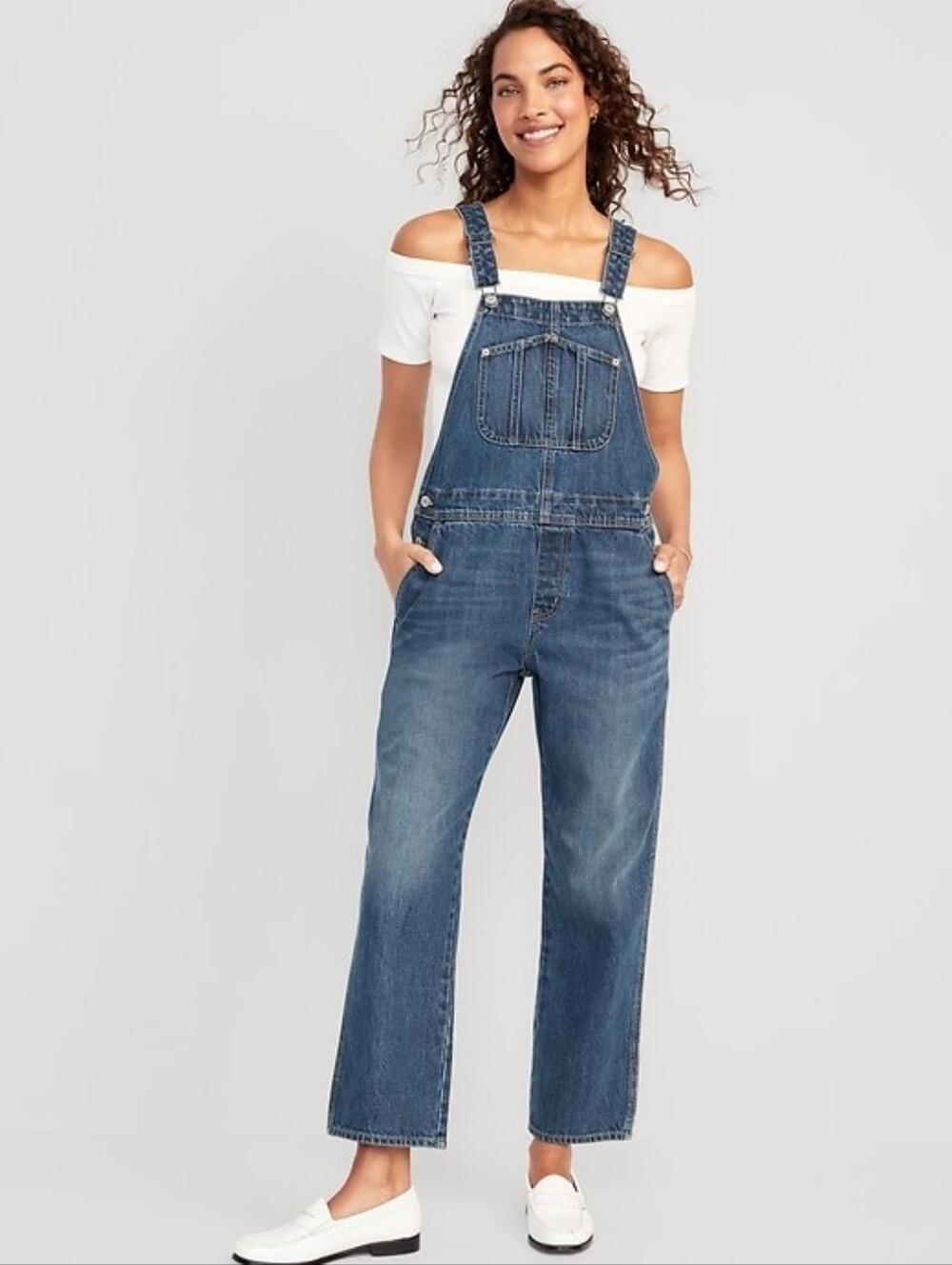 Old Navy Slouchy Straight 90s Classic Blue Denim Overalls